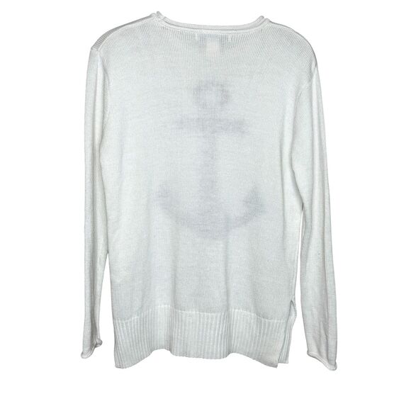 C&C California Sweater Womens XS White Anchor Nautical Crewneck Pullover Knit - Picture 2 of 6